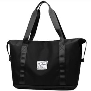 Duffle Bag, Travel Bag, Dry and Wet Separated Pocket Expandable Travel Duffel Bags, Weekender Carry On For Women, Sports Tote Gym Bag, Workout Duffel Bag, Overnight Shoulder Bag (Black)