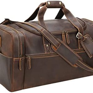Polare 24 Inch Leather Duffel Bag for Men Full Grain Leather Travel Overnight Gym Sports Weekender Bag Large