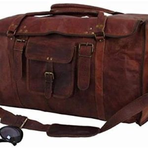 28 Inch Mens Retro Style Carry on Luggage Flap Duffel Leather Duffel Bag