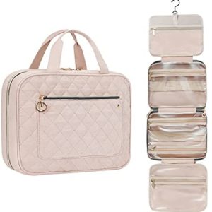 BELLSPIN Toiletry Bag Womens Clear Travel Makeup Bags with Hanging Hook, Travel Makeup Organizer Cosmetic Bag for Travel Toiletries and Shower Accessories(Shell Pink)