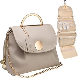 Chandelli Toiletry Travel Bag Fashionable Makeup Bags for Women and Travel Size Toiletries Kit for Women use as a Travel Makeup Bag Perfect Toiletry Bags for Traveling Women (Cream)