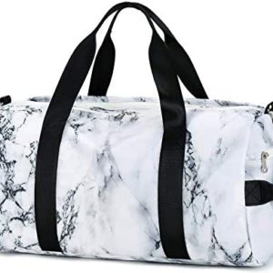 Sport Gym Duffle Travel Bag for Men Women Duffel with Shoe Compartment, Wet Pocket (Marble-White)