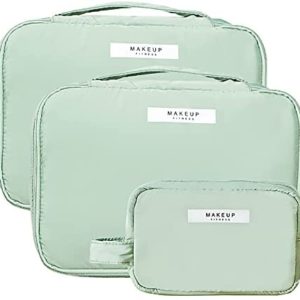 3 Pcs Makeup Bag Waterproof Cosmetic Bag for Women Travel Toiletry Bag Large Travel Makeup Case Multifunction Organizer Make Up Bag Brush Bags Reusable Toiletry Bag for Girls,green