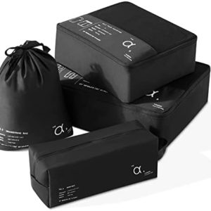 TianZong 4 Set Packing Cubes for Suitcase, Carry on Luggage Organizer for Travel, Suitcase Organizer Bags Set with Shoe Bag (Black)