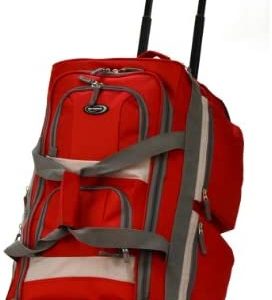 Olympia 8 Pocket Rolling Duffel Bag, Red, 29 inch
