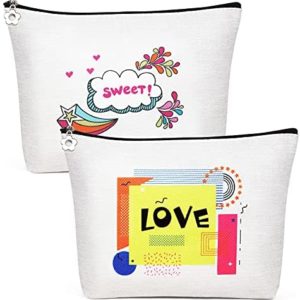 Makeup Bag 2 Styles Portable Travel Cosmetic Bag for Purse with Zipper Pouch Multi-functional Funny Makeup Bag for Women(2 packs,sweet+love)